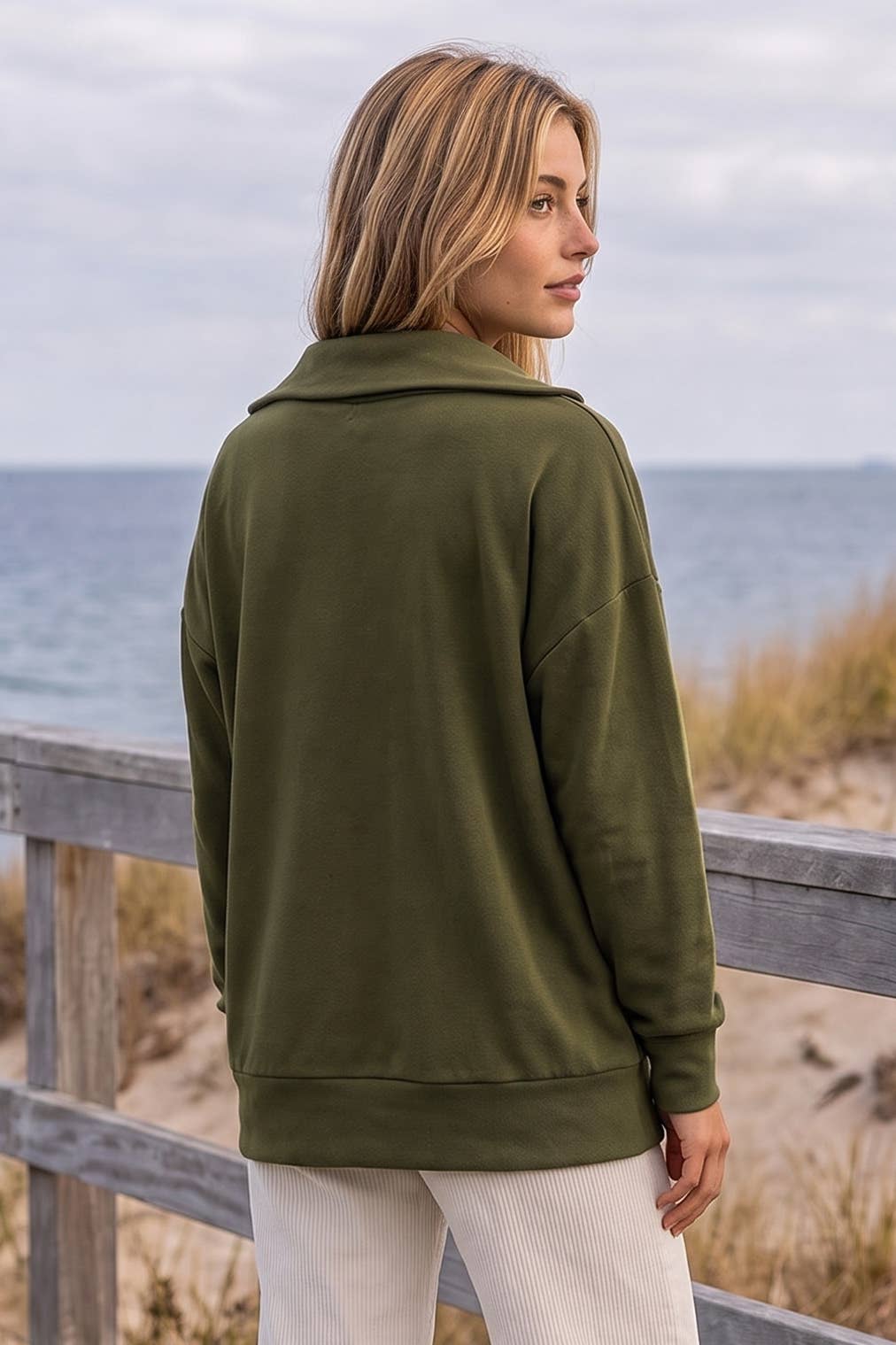 Hunter Green Collared V-Neck Pullover