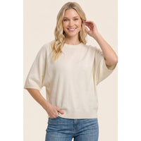 Ivory 3/4 Sleeve Solid Basic Sweater