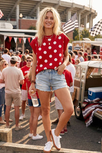 Red & White Gameday Polka Dot Sleeveless Knit Top