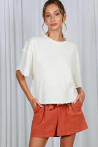 Cream Vintage-Inspired Cut Edge Knit Top