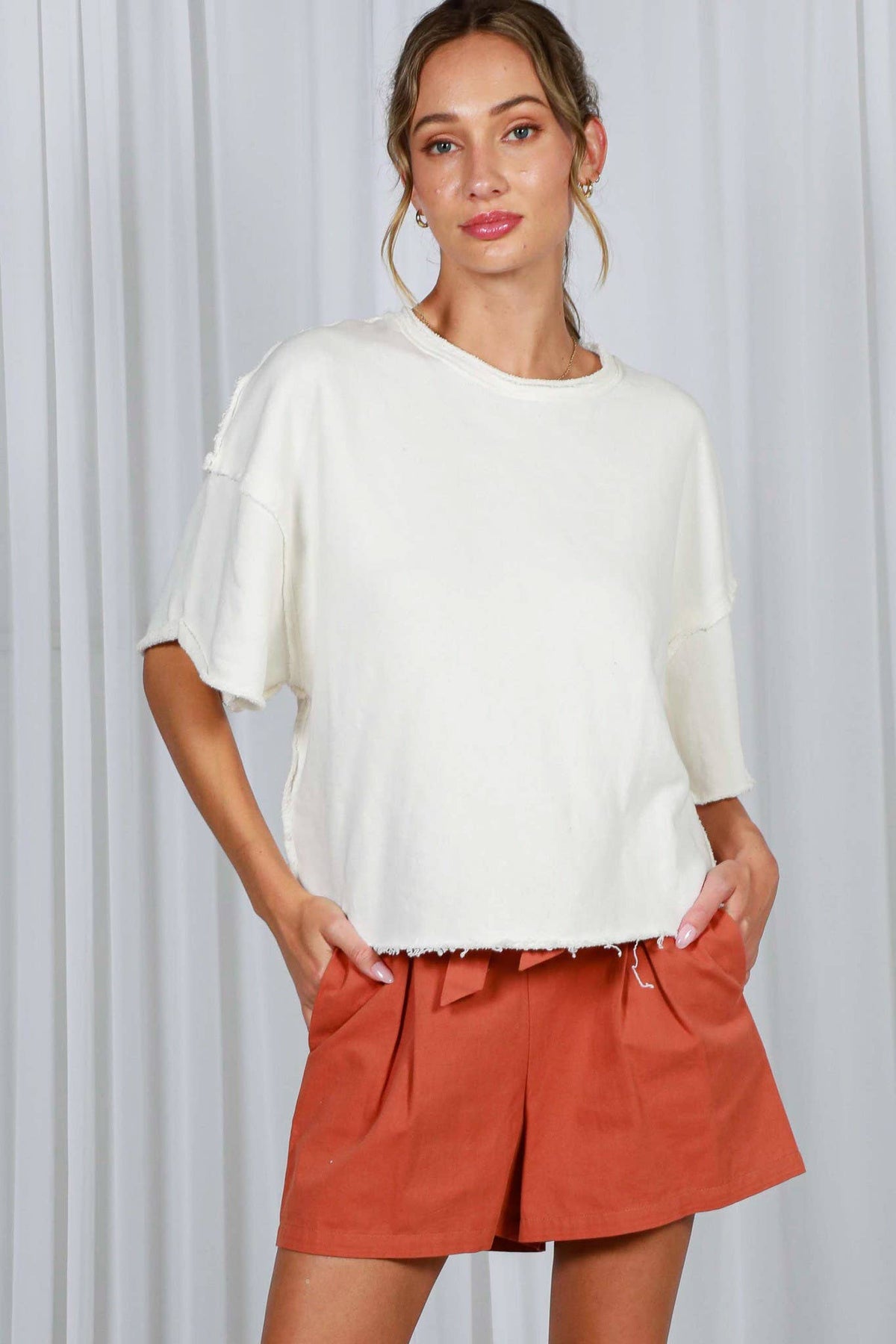 Cream Vintage-Inspired Cut Edge Knit Top