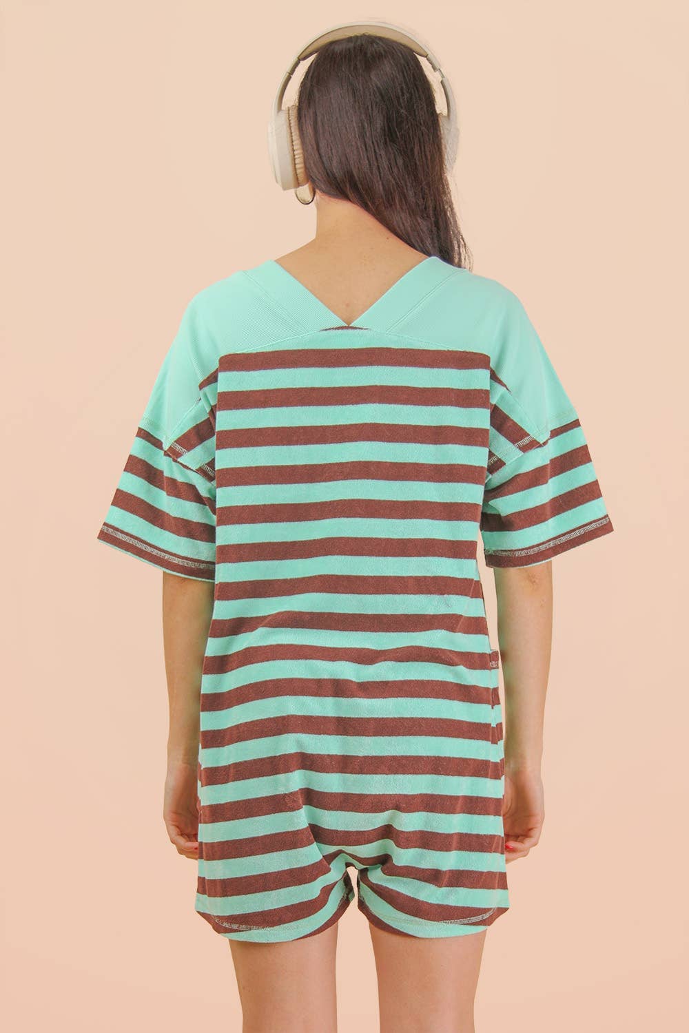 Mint & Taupe Stripe Casual Knit Romper