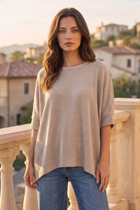 Marli Taupe Oversized Ribbed Top