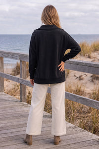 Black Collared V-Neck Pullover