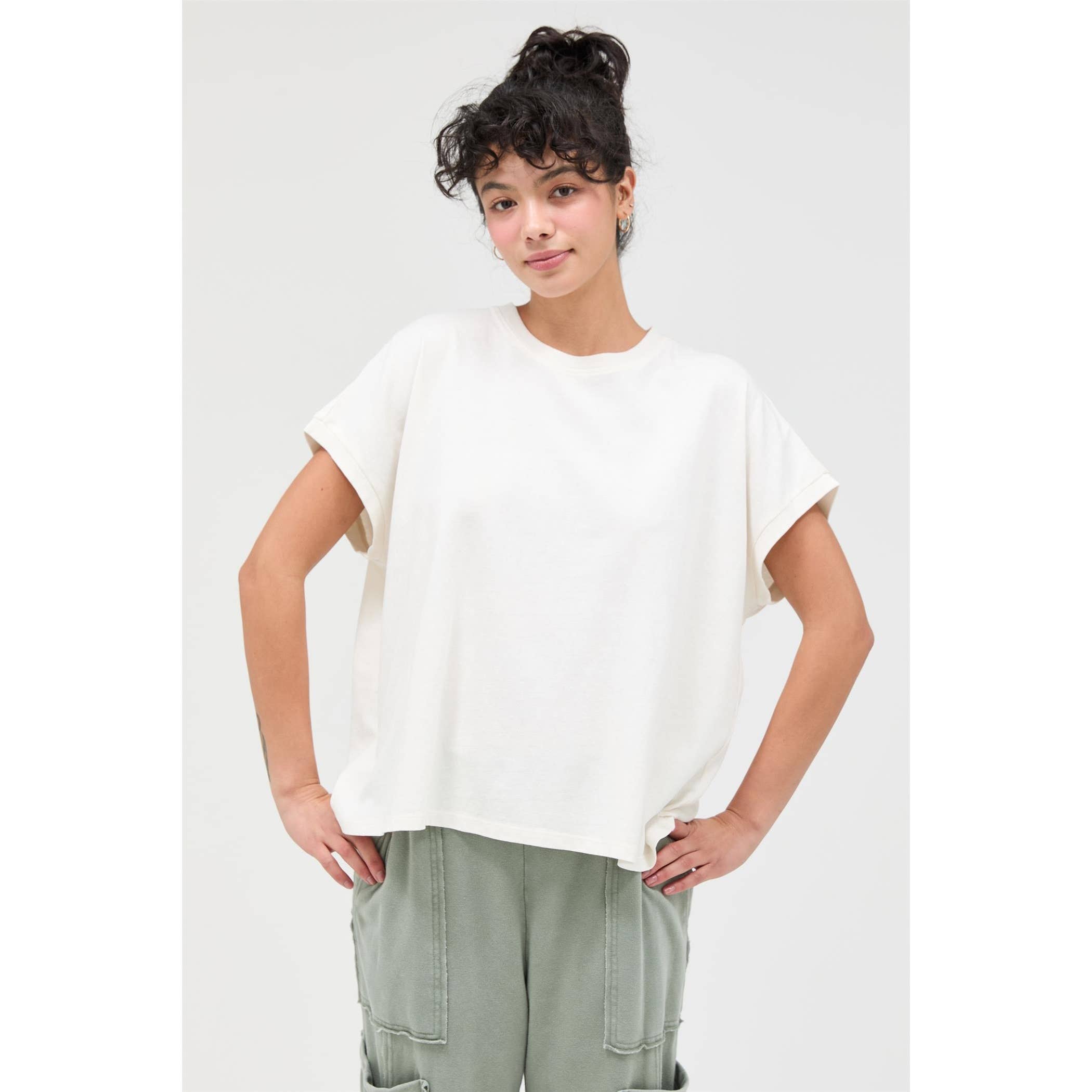Off White Capped Sleeve Mineral Wash T-Shirt