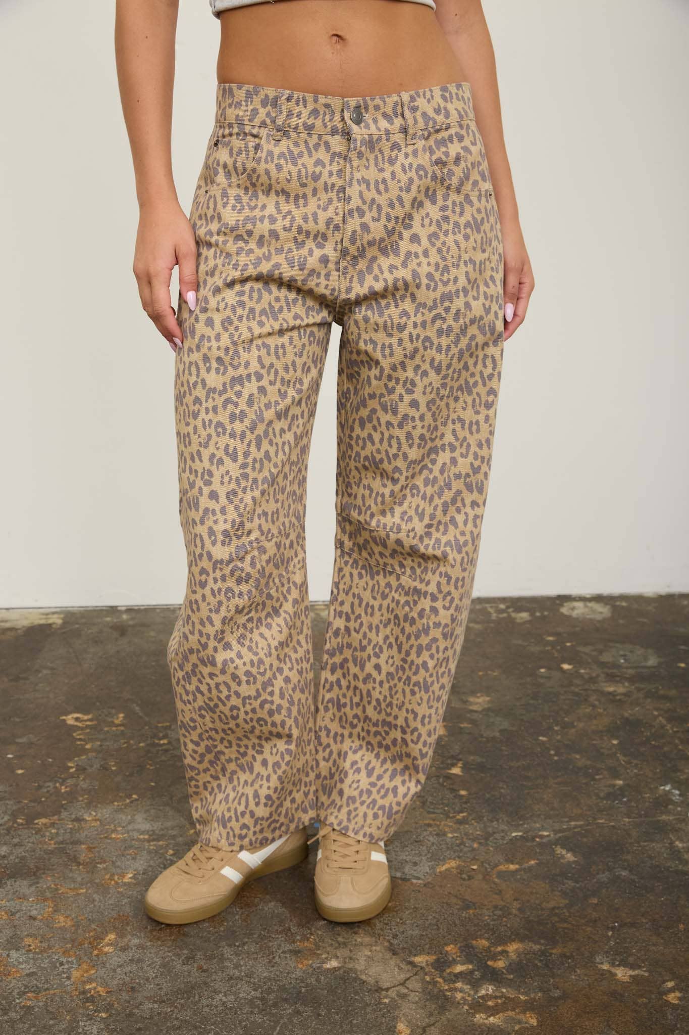 Leopard Loose Fit Barrel Jeans