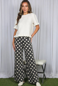 Polka Dot Straight Leg Cotton Denim Pants