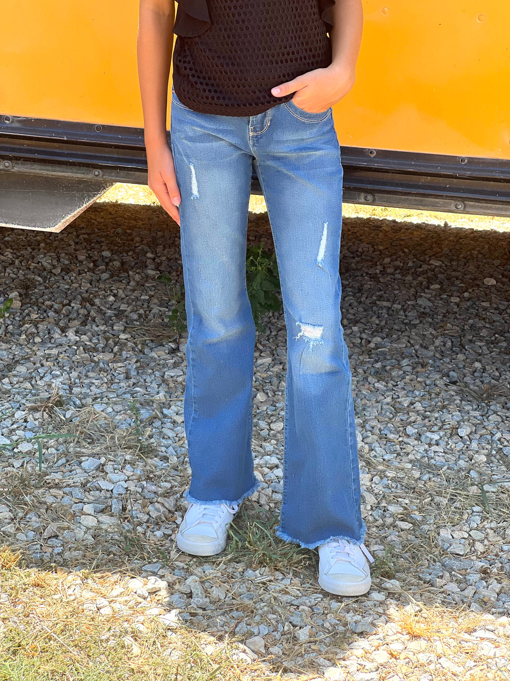 Youth WannaBe Mid-Rise Fray Hem Flare Jeans – Rivers’ Rustic Designs