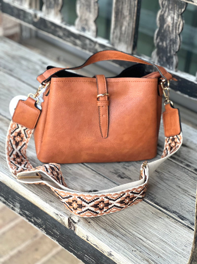 Uptown Buckle Flap Shoulder Bag with Aztec Pattern Strap – Rivers' Rustic  Designs