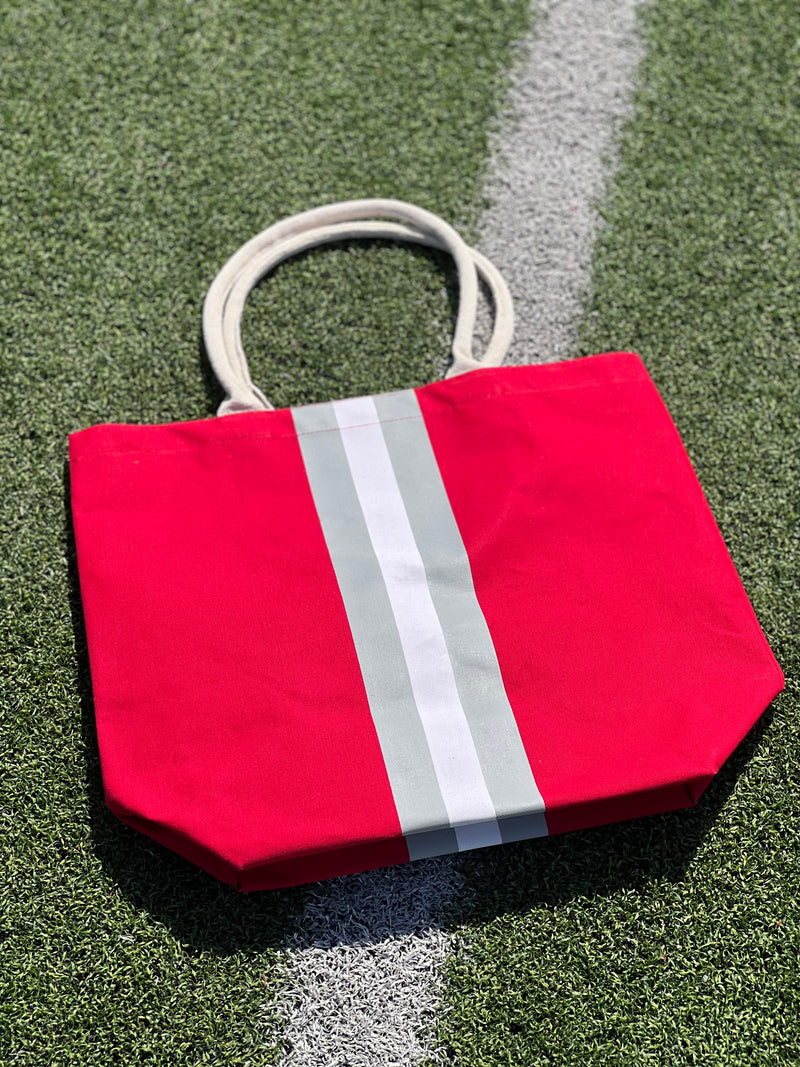 Campus Stripe Tote Red/White/Grey
