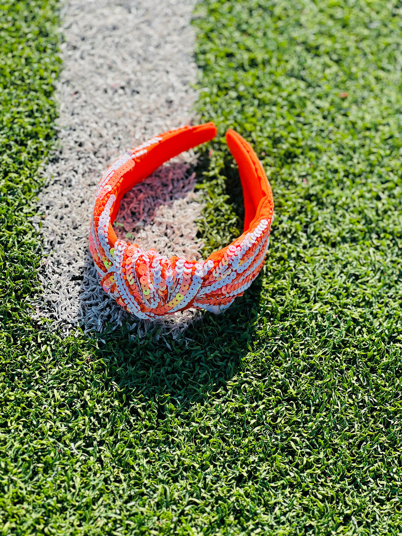 Orange & White Sequin Headband