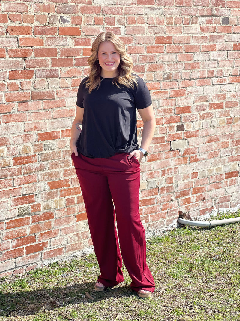 Brenna Burgundy Solid Pants