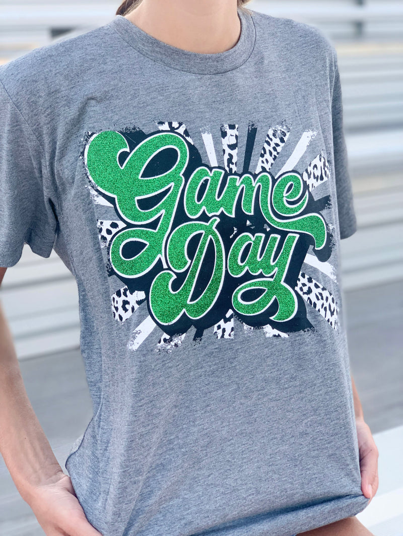 Green Glitter Retro Game Day Tee