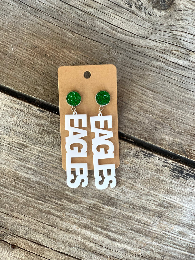 White Eagles w/Green Druzy Mascot Earrings