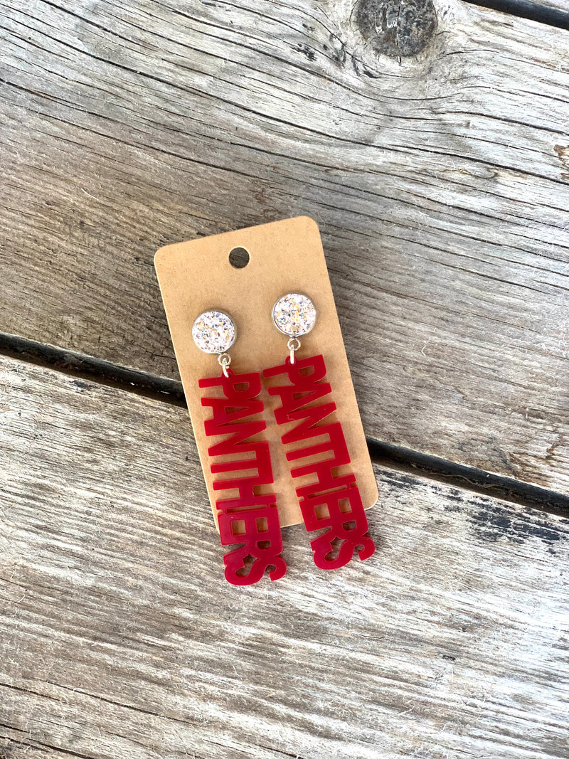 Maroon Panthers w/Wht Druzy Mascot Earrings