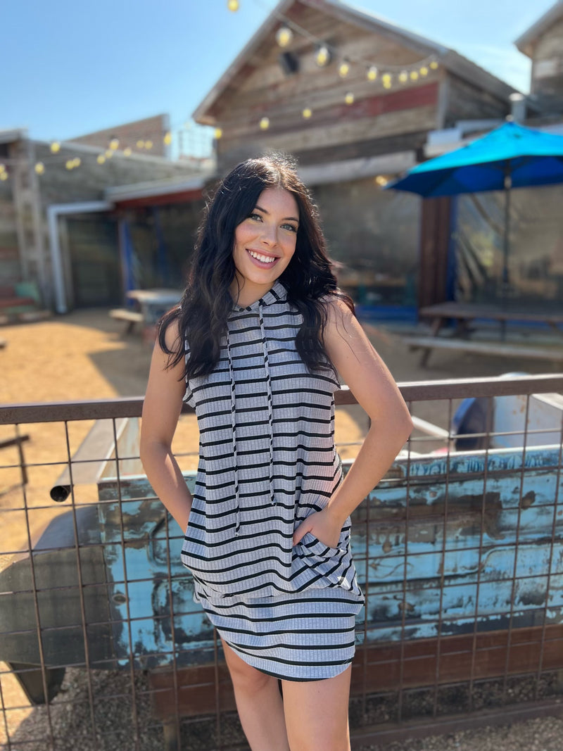 Marley Grey Striped Hooded Tank Dress