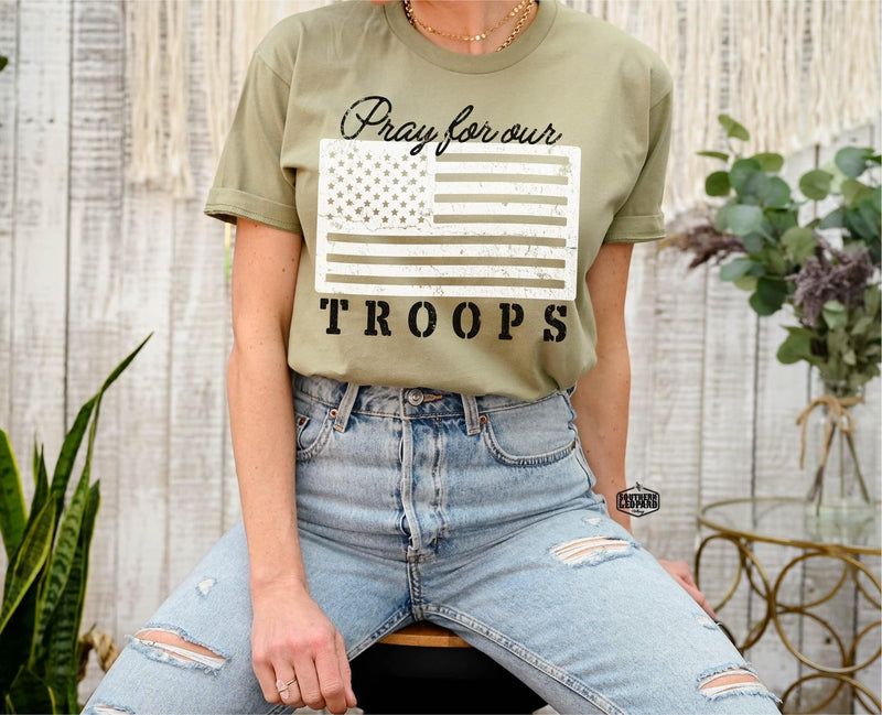 Pray for Our Troops Light Olive Tee