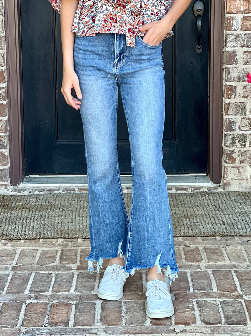 Frayed 2025 bottom jeans