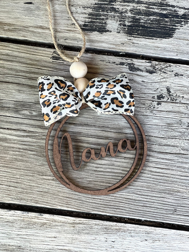 Leopard Bow & Wood Nana Car Charm
