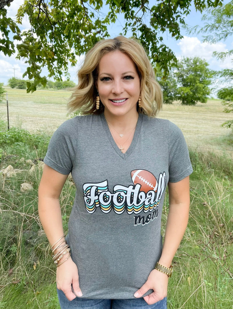 Retro Style Football Mom V-Neck Tee