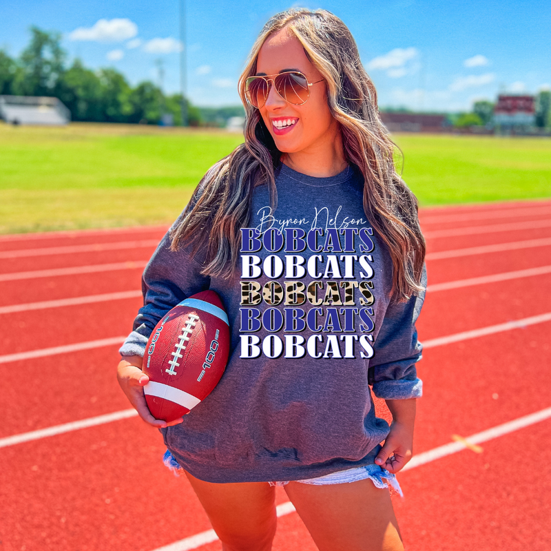 Byron Nelson Bobcats Leopard Stacked Sweatshirt