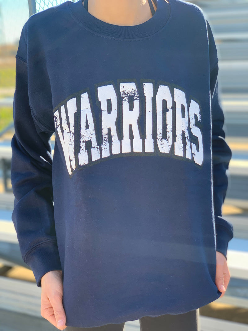Warriors Puff Letter Navy Sweatshirt
