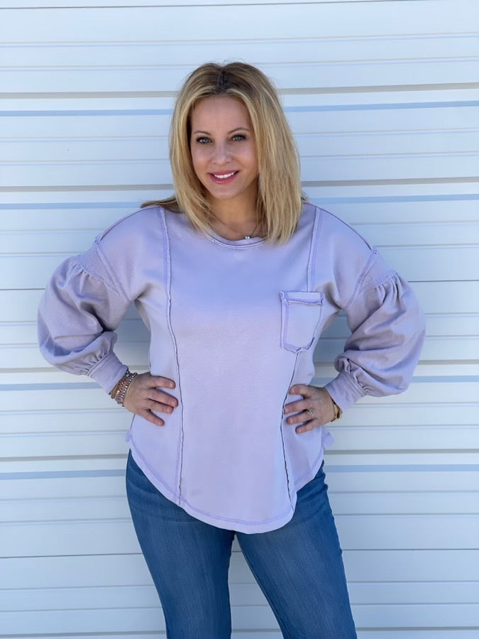Misty Lilac Raw Hem Pullover Top