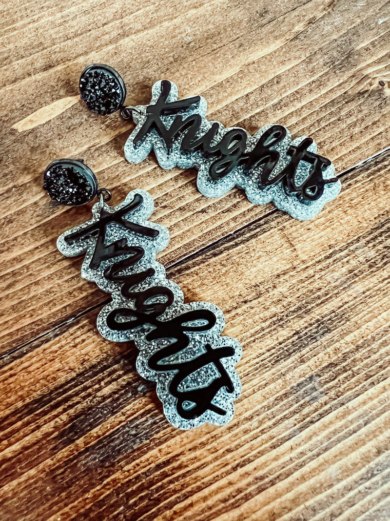 Knights Layered Acrylic Mascot Earrings